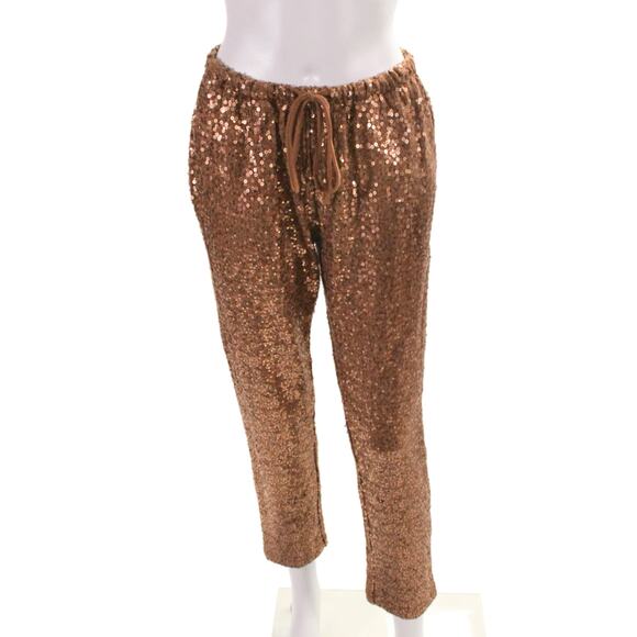Splendid Collection Copper Bronze Metallic Brown Sequin Tapered Pant S - Picture 5 of 9
